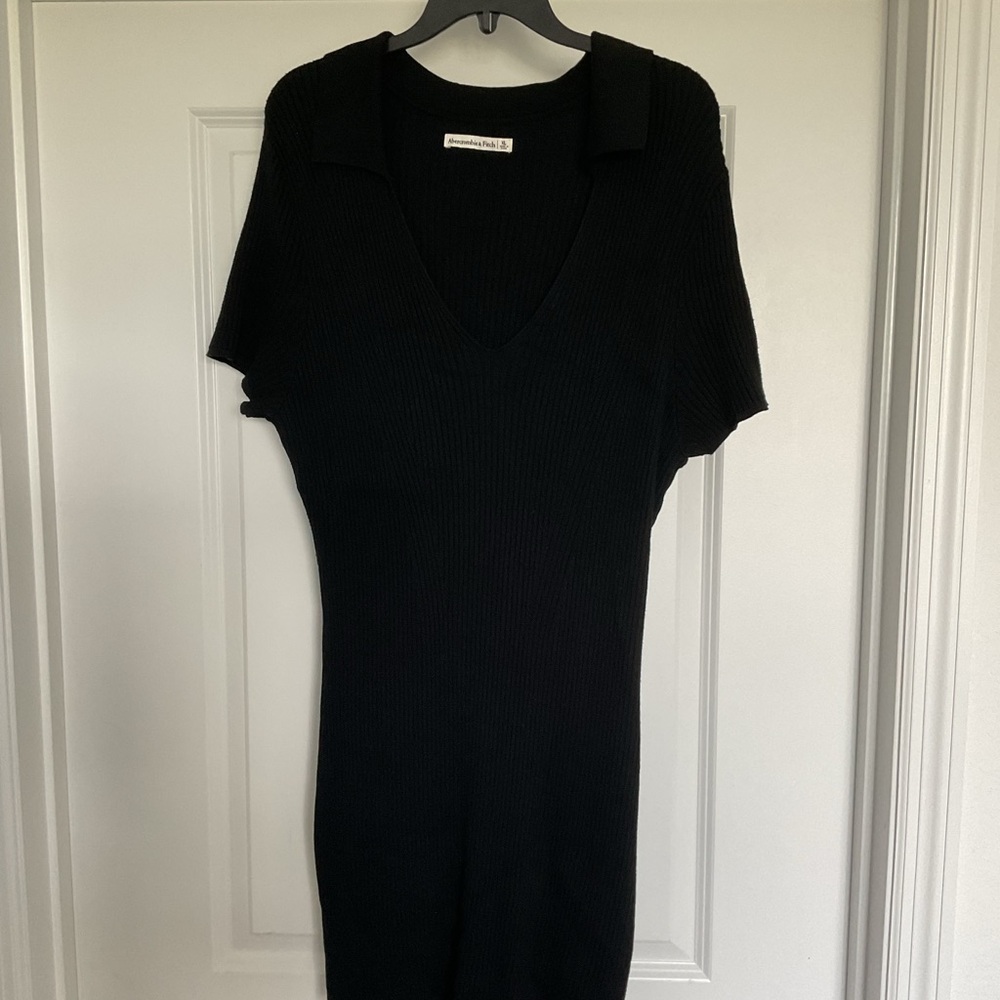 Abercrombie & Fitch Black Polo Collar Ribbed Dress